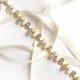 Gold Pearl and Rhinestone Bridal Headband or Thin Belt - Wedding Headband - Satin Ribbon Tie - Long Wedding Dress Belt