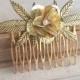 Marijuana Gold Pearl Hair Comb,stoner gift,gold hair comb,bridal comb,classy wedding weed cannabis gift stoner accessories SMCO-0009-GPE