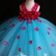 Turquoise and Hot Pink Hydrangea Flower Girl Dress Tulle Dress Wedding Dress Birthday Dress Toddler Tutu Dress 1t 2t 3t 4t 5t Morden Wedding