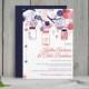 DiY Wedding Invitation Template - Download Instantly - EDITABLE TEXT - Mason Jar Blossoms (Navy & Coral)  - Microsoft® Word Format