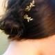Dainty Bridal Hair Pins Gold Oak Branch Leaves & Acorns Oak Twig Hair Pin Rustic Wedding Bridal Hair Clips Leaf Bobby Pin Woodland Brass