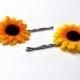 Mini sunflower bobby pins, small sunflower hair clips, yellow hair flowers, sun flower hair accessories, sunflower wedding flower girl hair