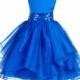 Wedding Asymmetric Ruffles Satin Organza royal blue Flower girl dress sequin sash bridesmaid pageant junior handmade sizes 4 6 8 10 12 #012