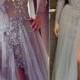 PD16063 Grey color lace prom dress with long sleeves slit skirt