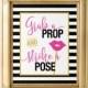 Black white striped, Grab a Prop and Strike a Pose Photo Booth - Bridal Shower, Baby Shower, Bachelorette, Wedding, Birthday Printable Sign