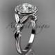 Platinum diamond floral wedding ring, engagement ring with a "Forever One" Moissanite center stone ADLR129