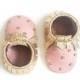 Baby Moccasins, Toddler Moccasins - Pink & Gold Studded Baby Moccasins, Toddler Moccs, Leather Moccasins, Crib Shoes, Baby Moccasin Shoes