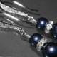 Navy Blue Pearl Silver Earrings Swarovski Night Blue Pearl Wedding Earrings Dark Blue Pearl Dangle Earrings Pearl Hypoallergenic Earrings