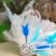 Something Aqua Blue & Ivory Fascinator Comb. Turquoise / White - Rhinestone. Classy Chic Statement Spring Wedding, Bridal Bride Couture Fan