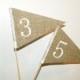 Rustic Wood and burlap  Table Numbers Vintage. Fall wedding, Wedding Decor, rustic, Place Holder, Buffet Card, burlap flags, HedgehogKingdom