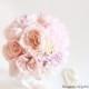 1pc Blush Pink Peonies Silk Wedding Bridal Bouquet Keepsake Bouquet Cabbage Rose Hydrangea Silk Flowers Bridal Bouquet Boutonniere Corsage