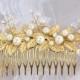 gold leaf hair comb, gold hair comb, gold bridal hair comb, pearl hair comb, wedding hair comb, gold wedding hair comb, vintage hair comb