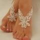ivory pearl processing beach wedding handmade woman accessory lace bangle barefoot shoes embroidered free ship anklets