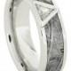 Platinum Engagement Ring with Meteorite and Triangle Cut Diamond, Mangagement Wedding Band
