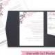 Pocket Wedding Invitation Template Set - DOWNLOAD Instantly - EDITABLE TEXT - Exquisite Vines (Pink & Charcoal)  - Microsoft Word Format