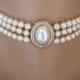 Pearl Choker, Cream Pearls, Great Gatsby, Pearl And Rhinestone, 3 Strand Pearls, Vintage Bridal, Bridal Choker, Gatsby, ROSITA, Art Deco
