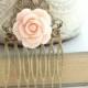 Pink Rose Comb Bridal Hair Slide Light Peach Pink Rose Hair Accessories Antique'd Gold Filigree Pantone Rose Quartz Romantic Spring Wedding