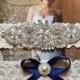 Vintage Inspired Wedding Garter Set, Bridal Garter Set, Ivory Lace Garter, Rhinestone Crystal, Violet Style 10355