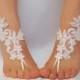 White , ivory lace barefoot sandals  wedding barefoot , Flexible wrist lace sandals  Beach wedding barefoot sandals , White barefoot sandals