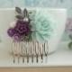 Mint Rose, Dark Purple, Grey, Gray, Ivory Amethyst, Mint Flowers Silver Plated Hair Comb. Bridesmaid Gifts Mint Wedding, Purple, Mint Green