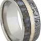 Stainless Steel Ring inlaid with Damascus, Dinosaur Bone and 14K Yellow Gold