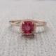 Halo Rhodolite Garnet Diamond Ring Gemstone Engagement Ring marsala pantoneCustom Burgundy Asscher Square Halo 14K Rose Gold sizeable