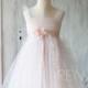 2016 White Dot Mesh Junior Bridesmaid Dress, Blush Pink Flower Girl Dress, Ruffle Sleeve Puffy dress knee length (ZK021)