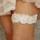 Lace Bridal Garter, Something Blue Wedding Garter, Lace Garter, Beaded Garter, Ivory, Off-White, White Lace; Garter with Pearls - "Lucille"