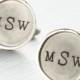 Monogramed Round Cuff Links, 1 Line, Silver - Heather Moore