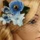 Bridal Head piece, Something Blue, Wedding Hair Clip, Bridal Hair Comb, Woodland Head piece, Rustic lace veil