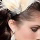 Ivory Bridal Head Piece Champagne Peacock Feather Fascinator Vintage Inspired Rhinestone Wedding Hair Piece - Made to Order - VIVIAN