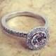 14k White Gold Vintage Morganite Engagement Ring Diamond Wedding Band 6mm Round Pink Peach Morganite Ring