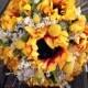 Sunflower bouquet - Bridesmaids bouquet  - babys breath - wheat - dried billy balls bouquet - country wedding - sunflower bridal bouquet 