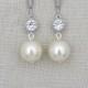 Pearl Drop Bridal Earrings, Pearl Wedding earrings, Crystal pearl earrings, Wedding jewelry, Bridesmaid earrings, Dangle earrings, Simple
