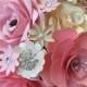 Pink & Cream Bridal Bouquet - Wedding Bouquet -  Paper Flowers - Ready To Ship - Bride - Bridesmaid - Maid of Honor - La Quinceanera