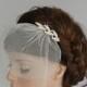 Rhinestone Headband with Mini Blusher Veil, Black Velvet Bridal Headband, Wedding Hair Accessory, Crystal Leaves, Black Velvet, Handmade