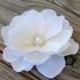 Bridal Ivory Magnolia Flower Fascinator Pearl Rhinestones Hair Clip Wedding Floral Head Piece Brooch or Dress Sash Pin Back 07542MD07