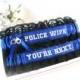 Handcrafted Embroidered Police Garter -  Police Wife Garters - You're Next garter - Blue line police garters - Something blue garters.