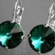 Emerald Crystal Earrings Swarovski Emerald Rivoli Silver Earrings Green Crystal Leverback Wedding Earrings Hypoallergenic Emerald Earrings