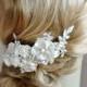 Champagne Bridal Fascinator, Lace, Crystal and Pearl Hair Flowers, Golden Champagne Flower Hair Vine - DELPHINE