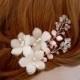 Silk Swarovski Bridal Hairpiece, Pearl Wedding Hairpiece, Crystal Bridal Hair Piece, Floral Bridal Hairpin, Ivory Flower Bridal Hair Pins