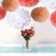 Bulk 18pcs Mixed Coral Peach White DIY Tissue Paper Flower Pom Poms Wedding Birtday Bridal Shower Hanging  Party Decoration