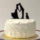 Romantic Silhouette Wedding Cake Topper with Dog Pet Family of 3 Wedding Cake Topper Bride and Groom Cake Topper