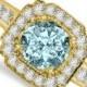 Vintage Style Aquamarine & Diamond Engagement Ring 14k Yellow Gold - For Women - Gemstone Engagement Rings