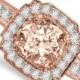 Vintage/Antique Morganite & Diamond Engagement Ring 14k Rose Gold for Women - Morganite Rings Pink Gold - Raven Fine Jewelers
