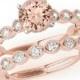 1 Carat Morganite & Diamond Vintage Style Engagement Ring Wedding Set 14k Rose Gold
