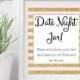 Date Night Jar Sign, Gold Bridal Shower Sign. Bridal Shower Decorations. Gold Bridal Shower. Date Night Jar Ideas, Date Ideas Sign