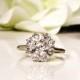 Antique Engagement Ring 0.46ctw Old Mine Cut Diamond Cluster Ring 14K White Gold Daisy Diamond Wedding Ring Size 8!