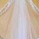 Lace veil in two tier with beaded lace edge, super wide, white or ivory, hip length