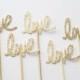 Gold & Silver CUPCCAKE TOPPER, Love Toppers, Wedding Decorations,  Bridal Shower Decor,  Gold Cake Topper, Cursive Love Wedding Cake Topper
